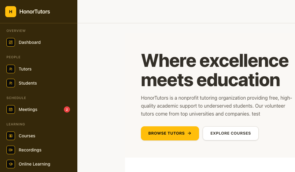 Institute homepage — branded student portal